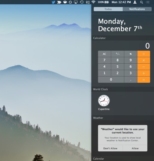 Notification Center in OS X is still visible
