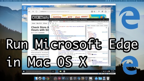 Запустите Microsoft Edge в Mac OS X с виртуальной машиной