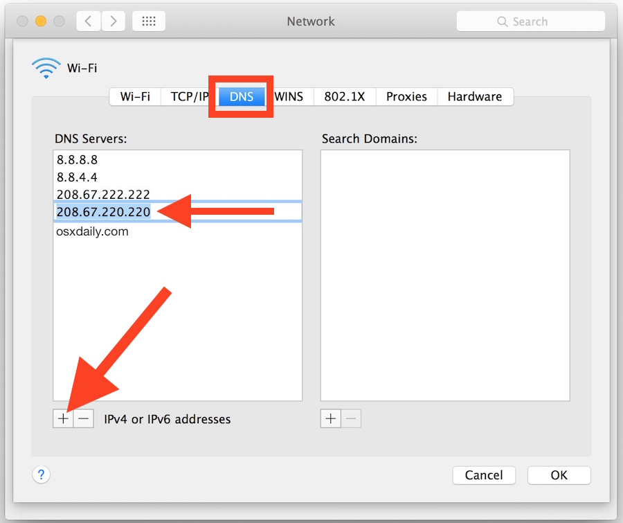 Добавление и изменение DNS-серверов в Mac OS X