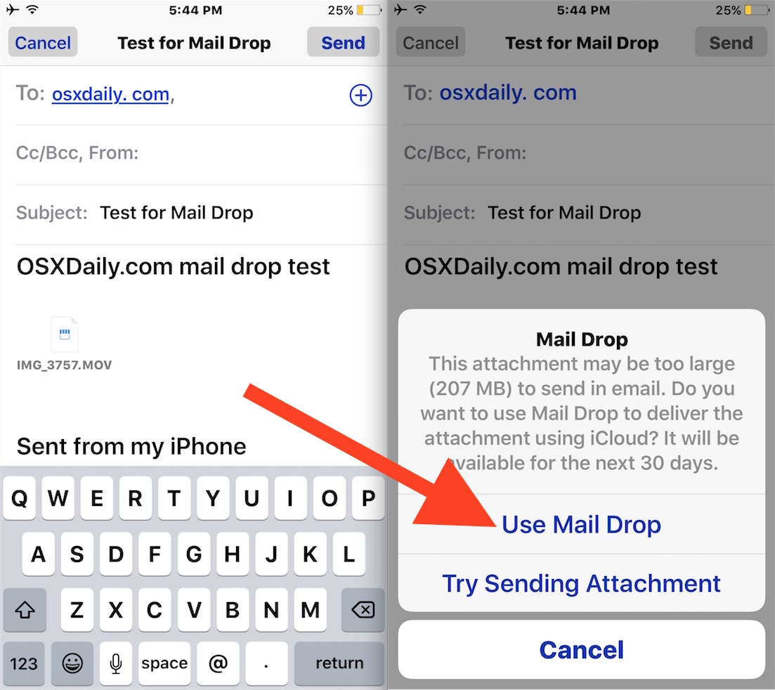 How to use Mail Drop in IOS Mail app for large files