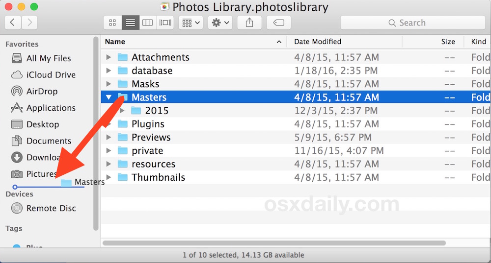 Fast access to Photos app master image files in Mac OS X