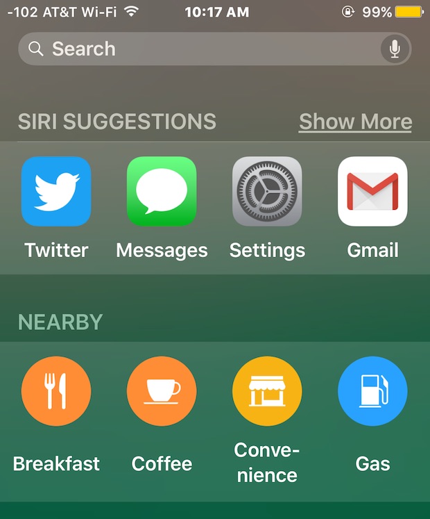 Siri Suggestions in Spotlight search of iOS