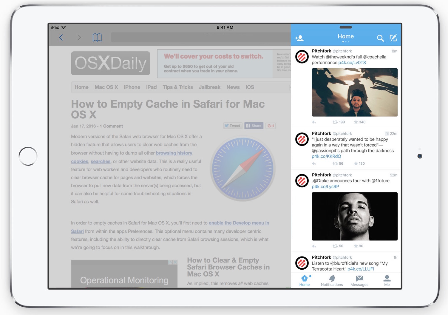 Slide Over multitasking on iPad