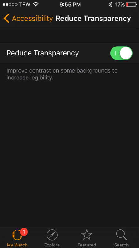 Turn off transparency effects on Apple Watch