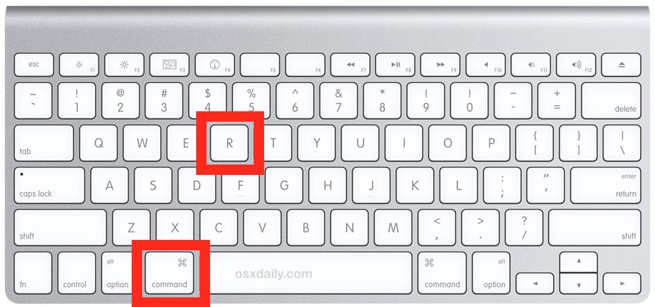 Удерживайте клавиши Command и R для загрузки в Recovery на Mac.