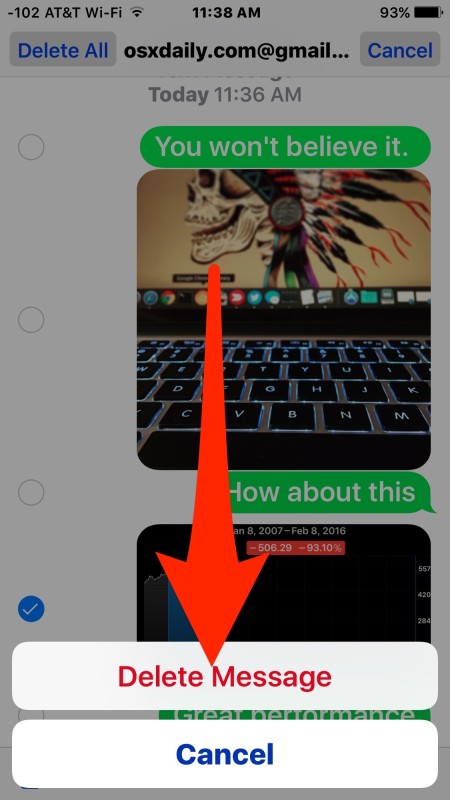 Confirm deletion of picture messages or video message on iPhone