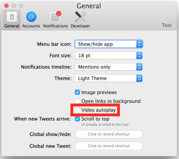 Disable Twitter autoplay videos in Mac OS X