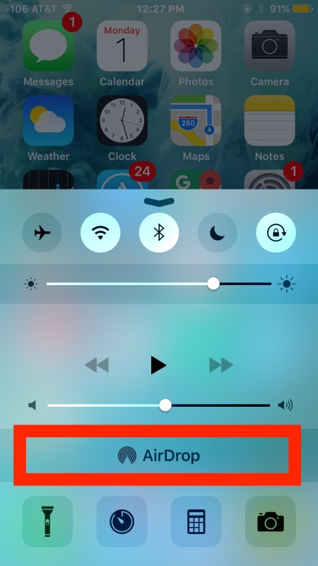 Choose AirDrop in Control Center of iOS