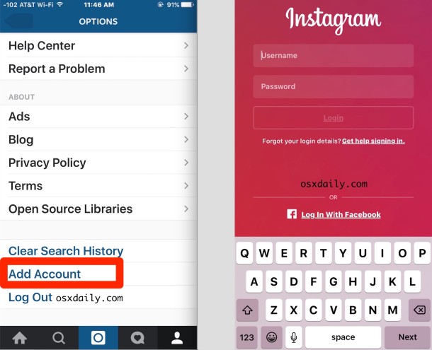 How to add another Instagram profile account in iOS