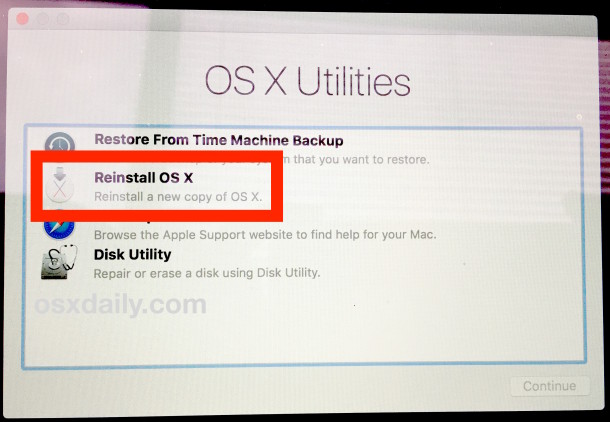 Reinstall OS X via recovery 