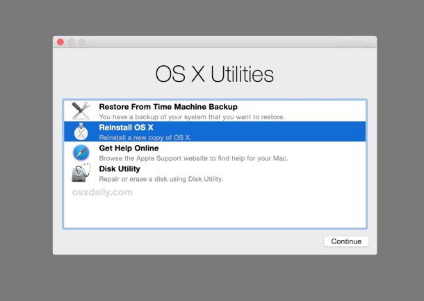 Переустановите системное программное обеспечение OS X на Mac