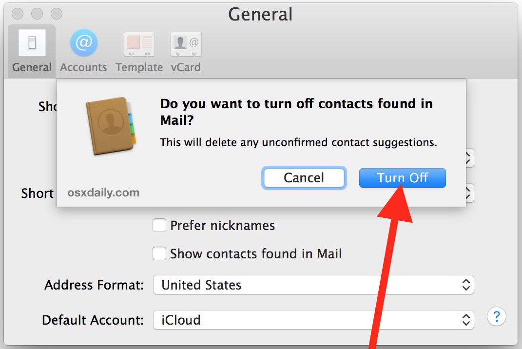 Confirm to disable contact suggestions as found in Mail for Mac OS X