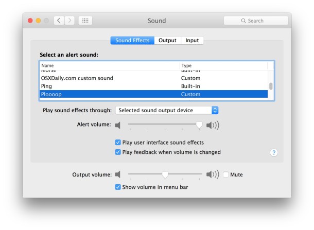 Use the custom made alert sound in Mac OS X