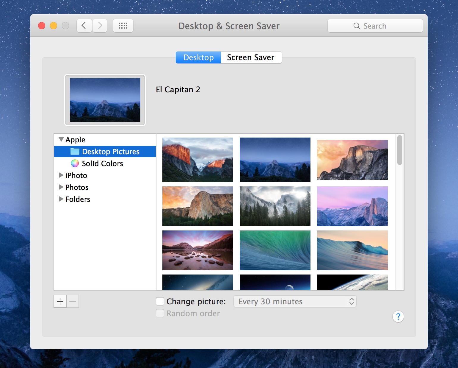 The default desktop picture collection in Mac OS X