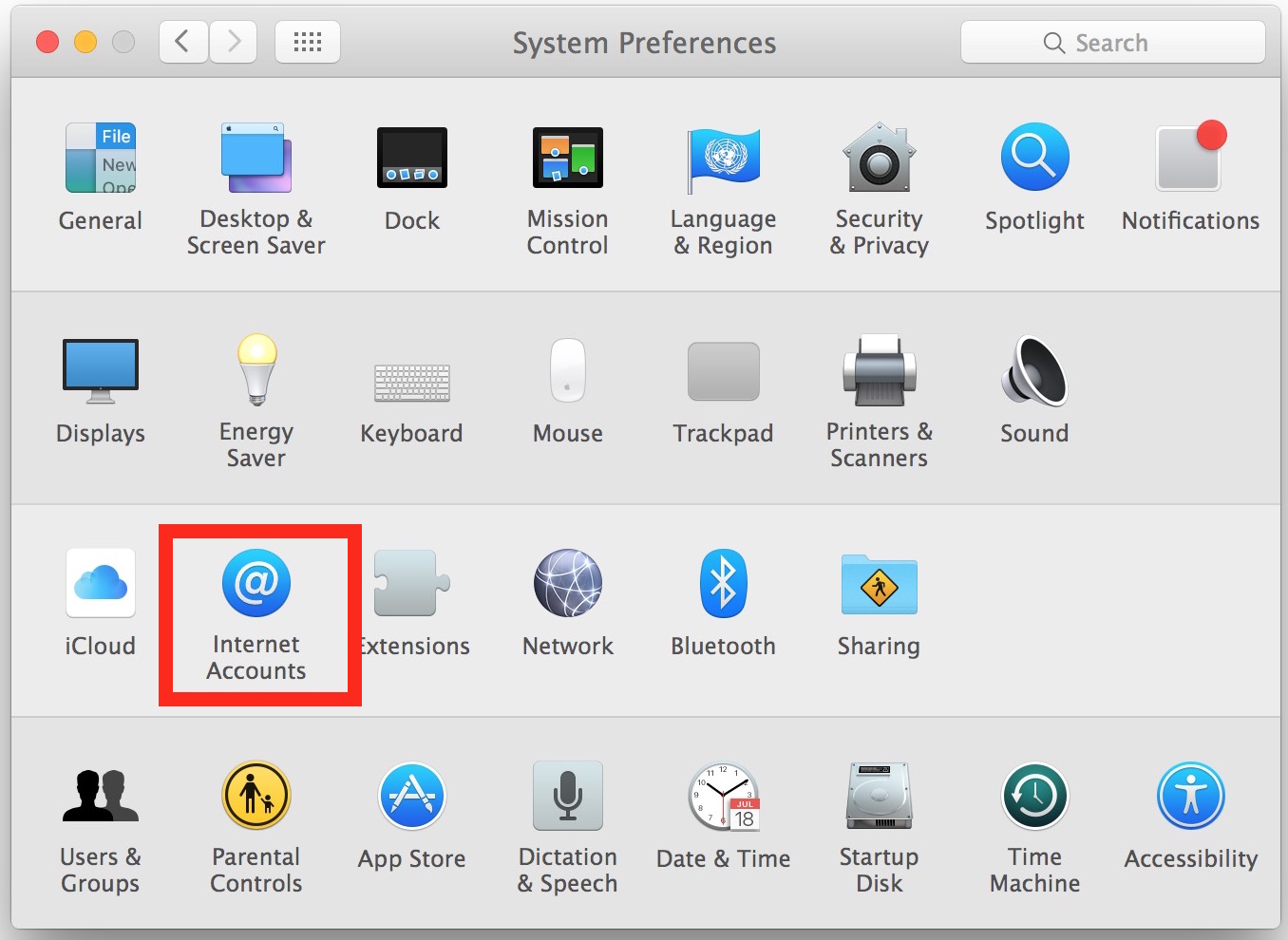 Choose Internet Accounts in System preferences