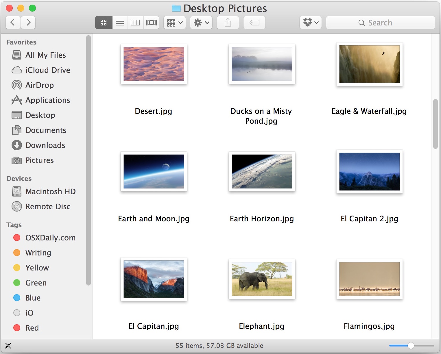 Расположение изображения рабочего стола по умолчанию в файловой системе Mac OS X