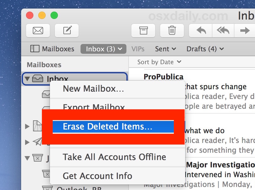 Удалите все удаленные электронные письма, чтобы полностью удалить все электронные письма из Почты на Mac