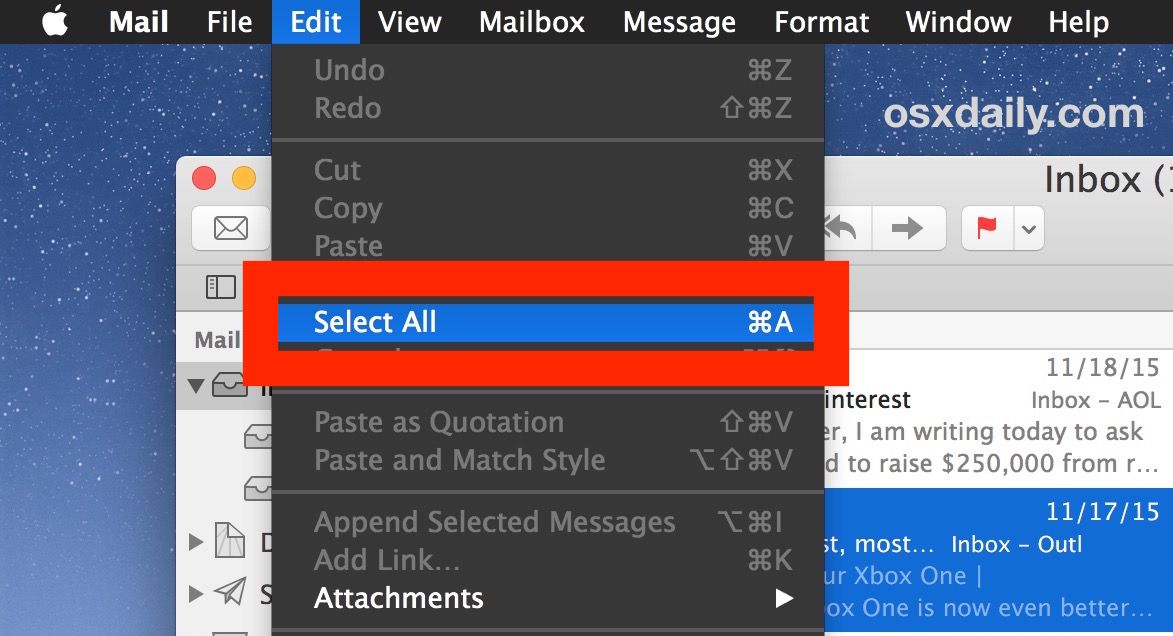 Select all emails in the Mail app