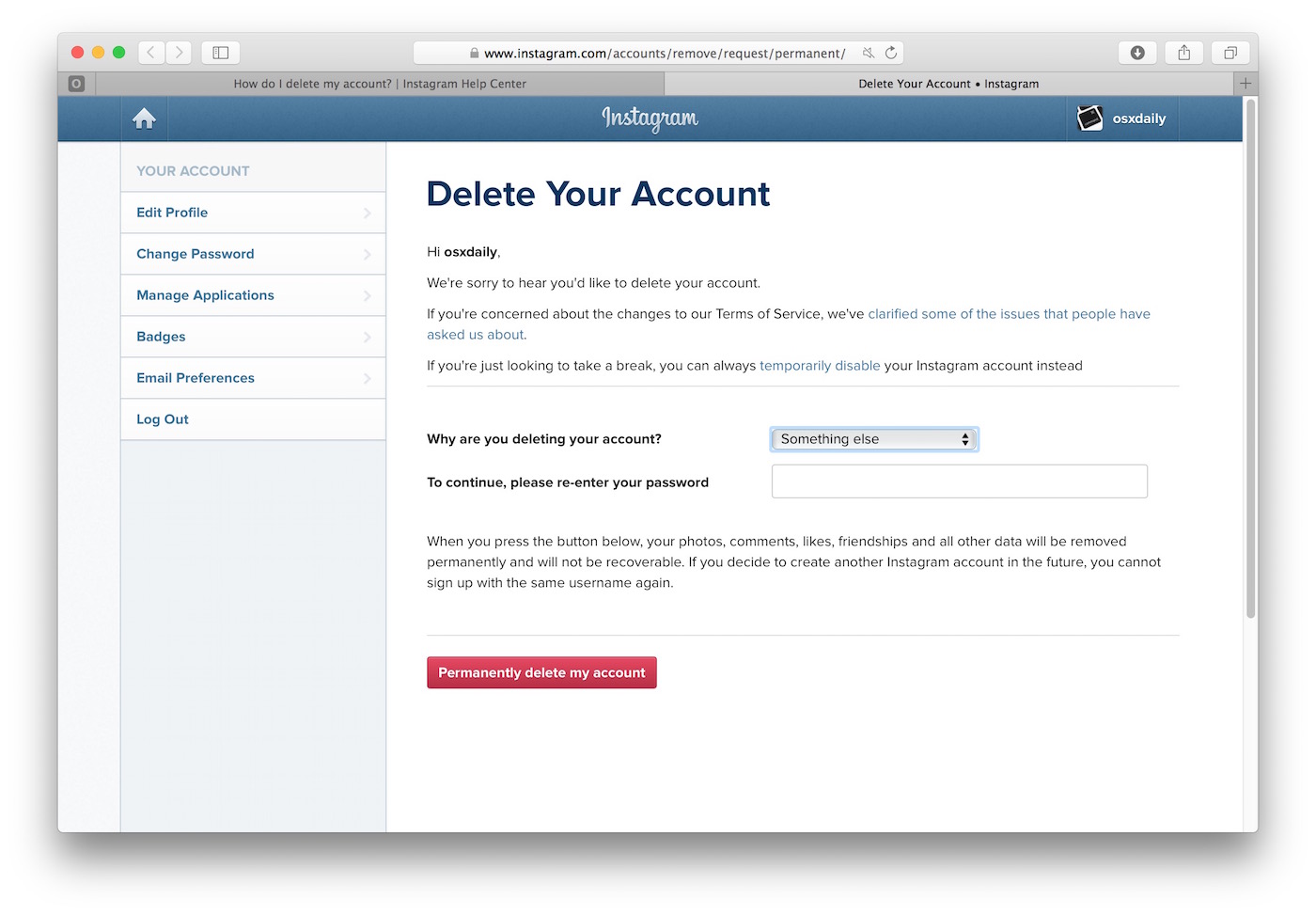 How to Delete an Instagram Account Permanently  OSXDaily