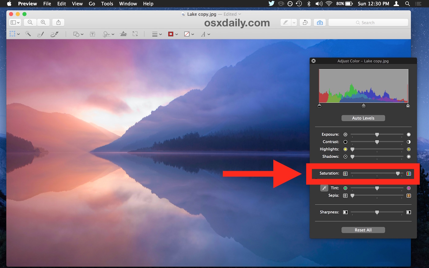 Increase color saturation of an image with Preview on Mac