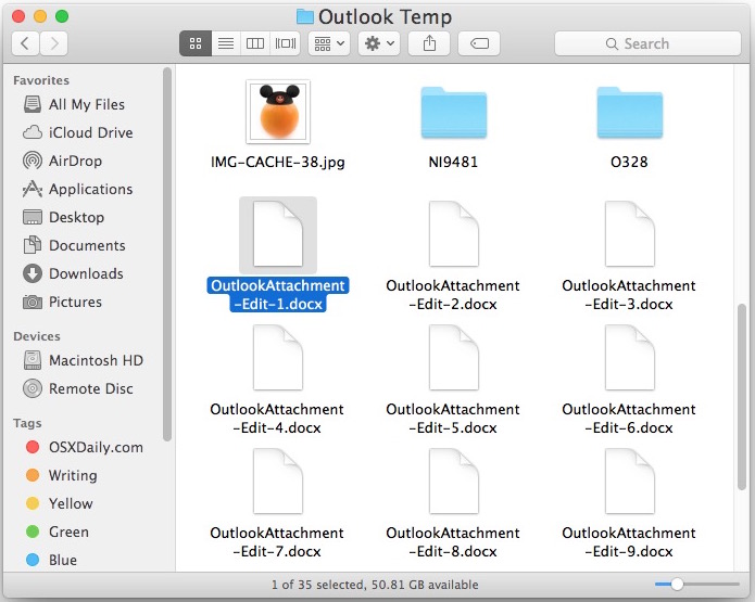 Папка Outlook Temp на Mac