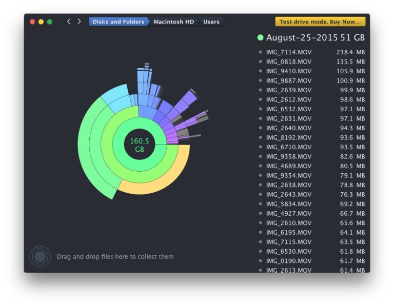 DaisyDisk analyzes disk storage space on a Mac in a very attractive easy manner