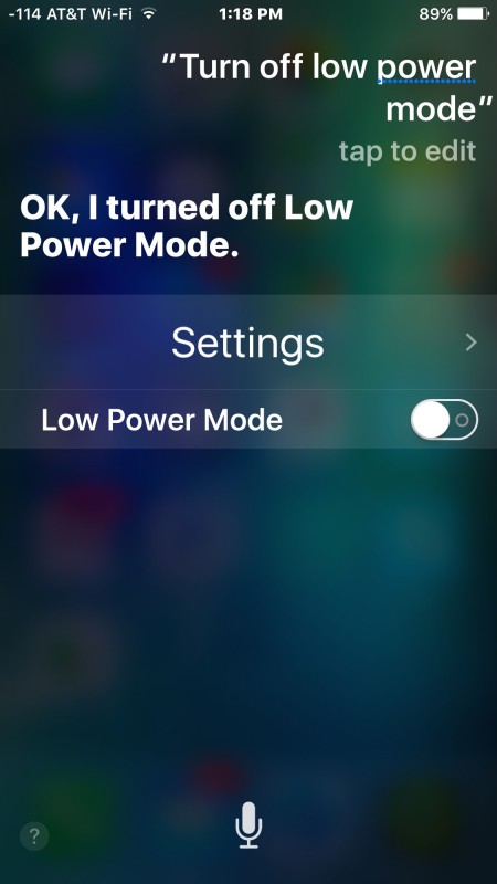Turning Low Power Mode OFF with Siri