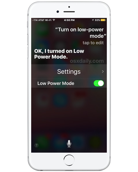Turn Low Power Mode on and off with Siri on iPhone