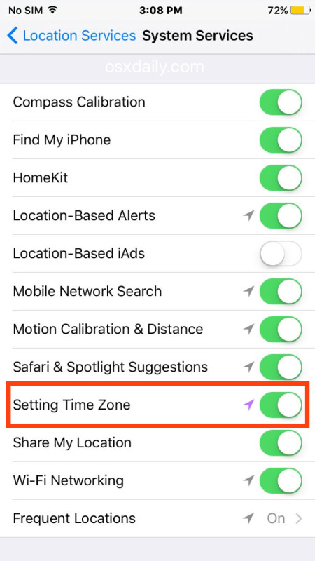 Set Time Zone automatically with Location on iPhone