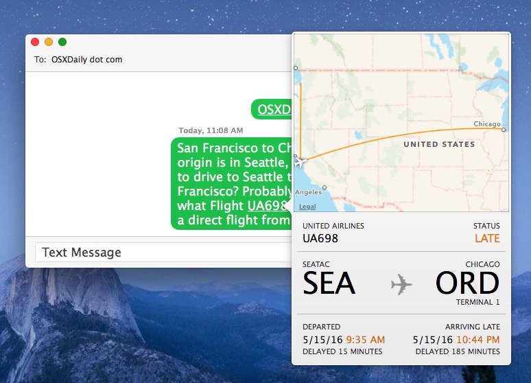 Seeing flight details in Messages for Mac
