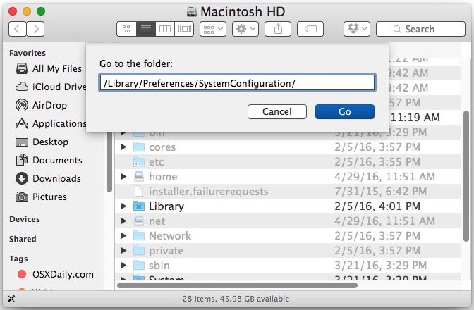 Go to the Wifi settings folder on Mac