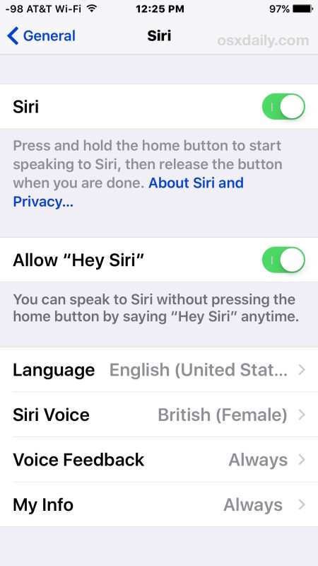 Siri has been retrained to voice and enabled