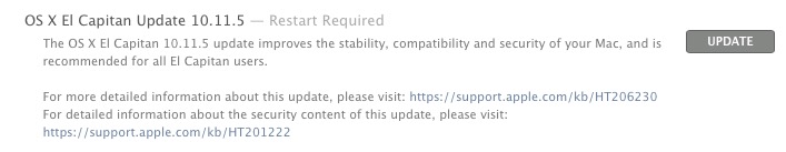 OS X 10.11.5 Update on Mac App Store