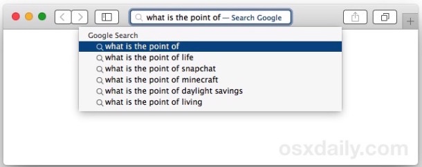 Safari Search suggestions on a Mac
