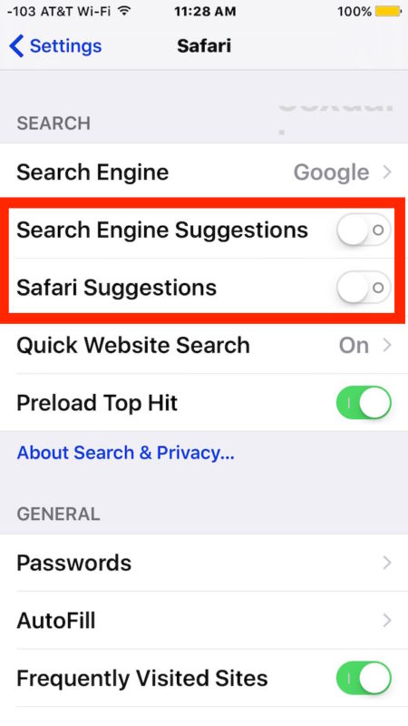Disabling Safari Suggestions in iOS