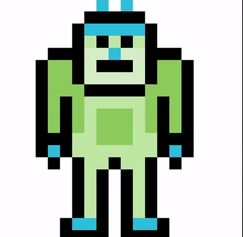 Пример пиксель-арта, сделанный с помощью Pixelmator, изображающий странного танцующего парня в анимированной форме