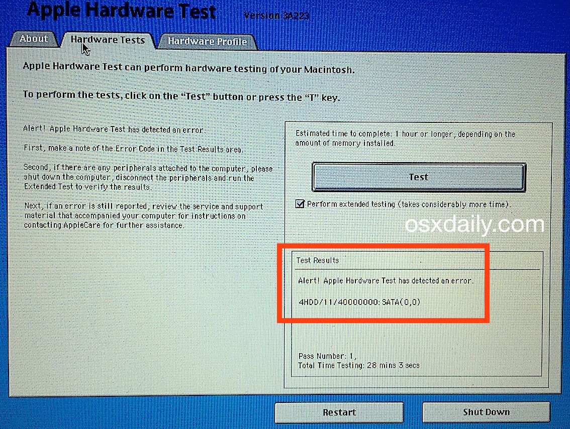 Ошибка результатов Apple Hardware Test 4HDD