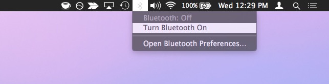 Включить Bluetooth из меню