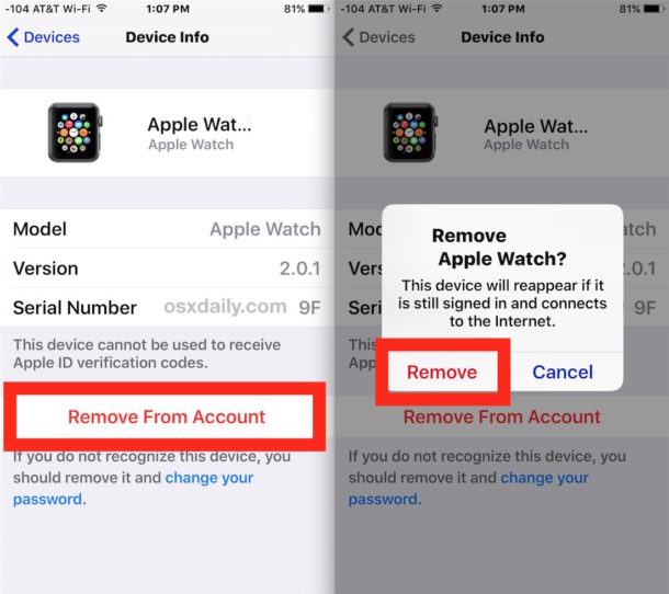 Remove device from Apple ID and iCloud list