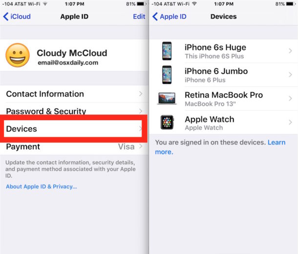 Remove a device from an iCloud account