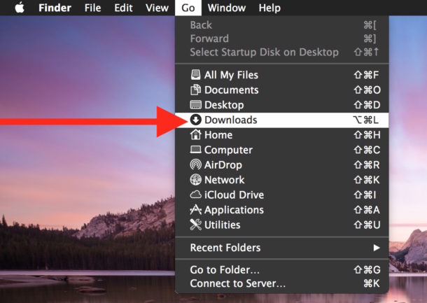 Downloads folder in Go menu