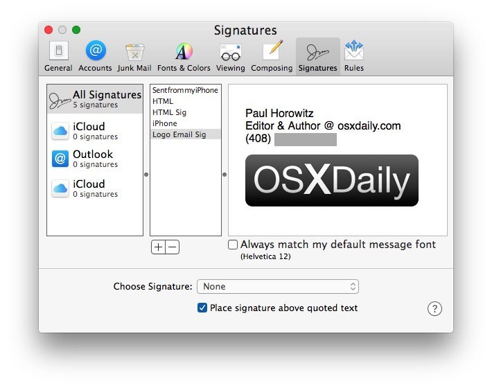 Создание электронной подписи в виде изображения Mac Mail