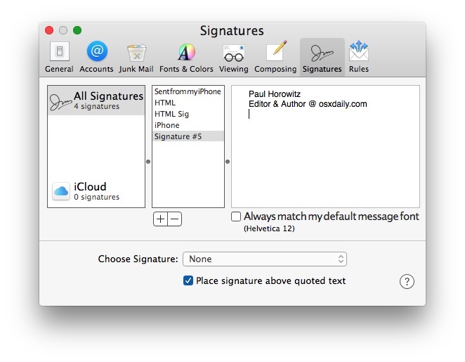 Сделайте новую подпись электронной почты Mac
