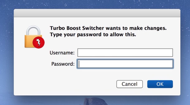 Выполните аутентификацию, чтобы отключить турбо-ускорение на Mac или повторно включить турбо-ускорение на Mac