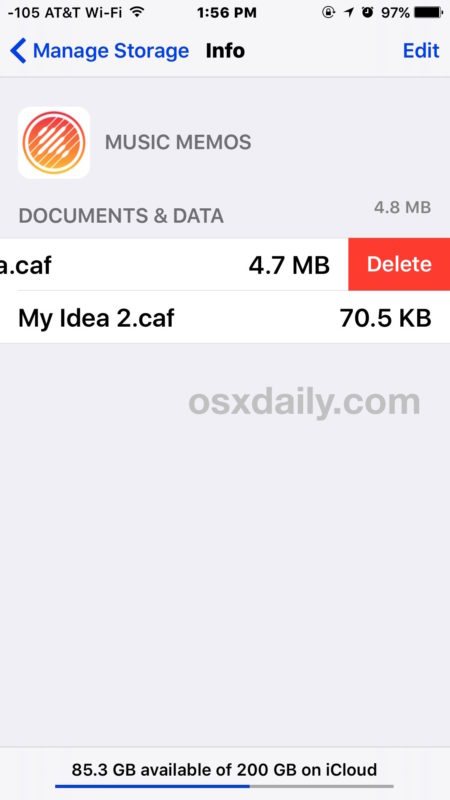 Удалить документы и данные в iCloud iOS