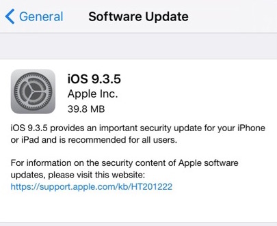 iOS 9.3.5 update 
