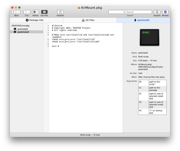 Открытие пакета pkg file Mac посмотрите, какие скрипты будут запускаться