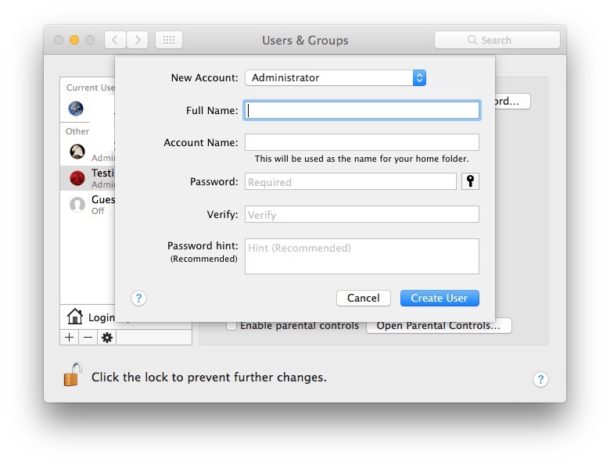 Create new Admin account for troubleshooting and testing on Mac