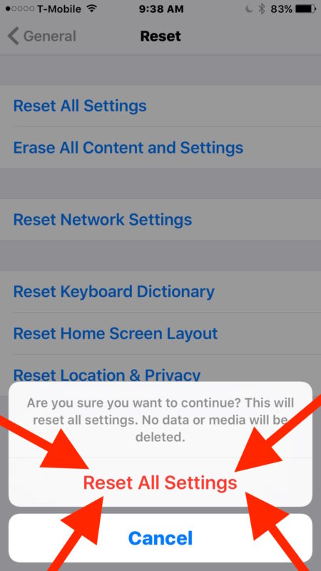 Fix iPhone 7 dim brightness by resetting all settings