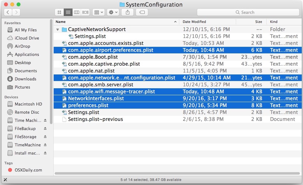 corrigez les problèmes de macOS sierra wifi en supprimant les préférences sans fil